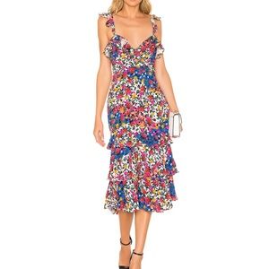 Multi colored tiered midi MAJORELLE dress